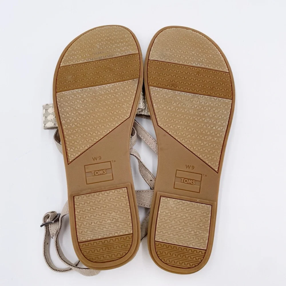 Toms Lexie Strappy Sandals Oxford Tan Heritage Canvas Diamond Tribal Size 9